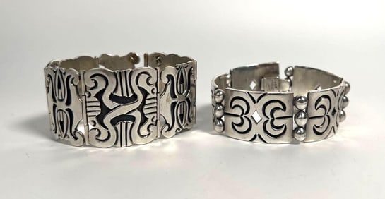 TAXCO SILVER LINK BRACELETS: VINTAGE MEXICAN STERLING SILVER BANGLE BRACELETS