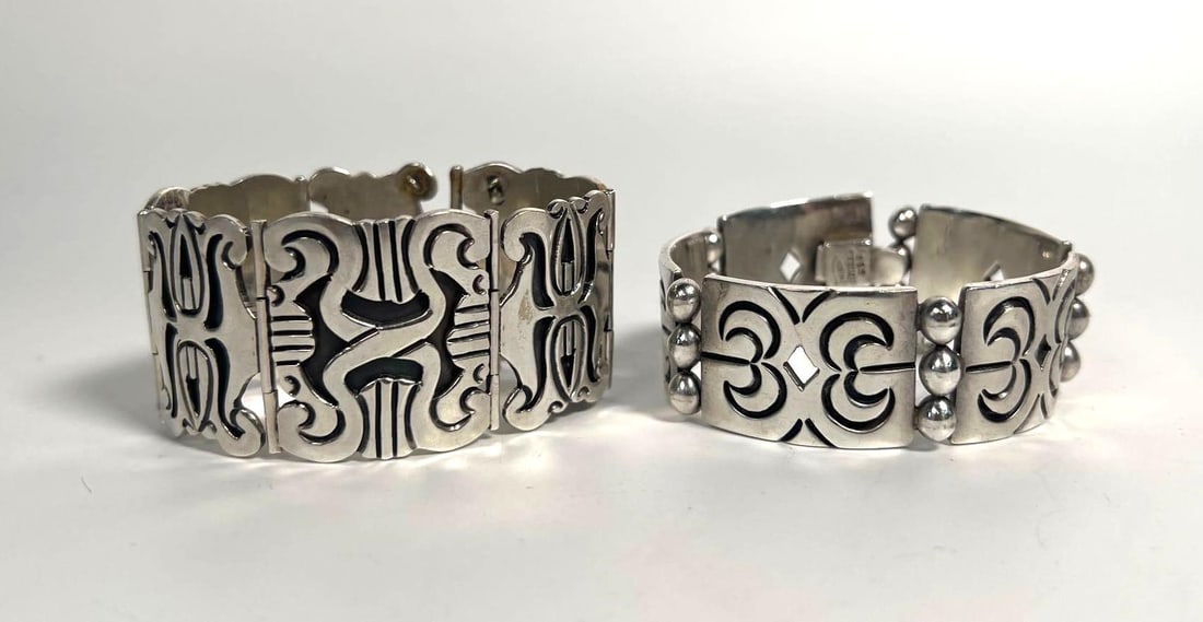 TAXCO SILVER LINK BRACELETS: VINTAGE MEXICAN STERLING SILVER BANGLE BRACELETS (1 of 13)