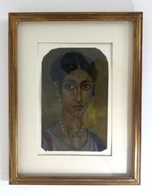 FRAMED EGYPTIAN FAYOUM OIL ON BOARD MUMMY PORTRAIT OF WOMAN