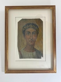 FRAMED EGYPTIAN FAYOUM OIL ON CANVAS PORTRAIT OF MAN