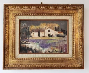 ROBERT VERNET-BONFORT (French, 1934-2017) SIGNED OIL ON CANVAS LANDSCAPE WITH DWELLING