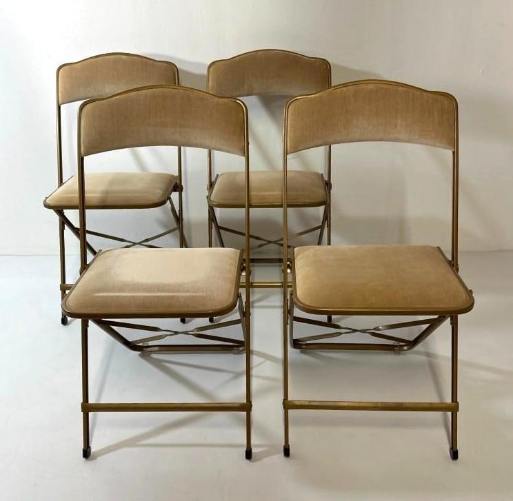SET OF FOUR VINTAGE FOLDING CHAIRS WITH VELOUR SEATS (1 of 8)