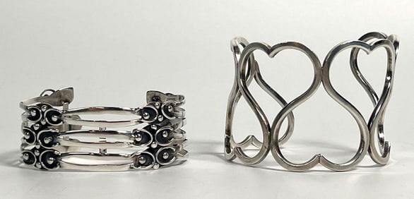 TWO ORNATE STERLING SILVER BRACELETS