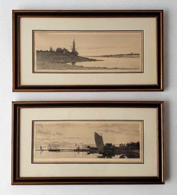 TWO PENCIL SIGNED ANTIQUE LANDSCAPE ETCHINGS NICELY FRAMED