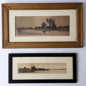 TWO RADTKE & LAUCKNER ANTIQUE LANDSCAPE ETCHINGS, ONE SIGNED