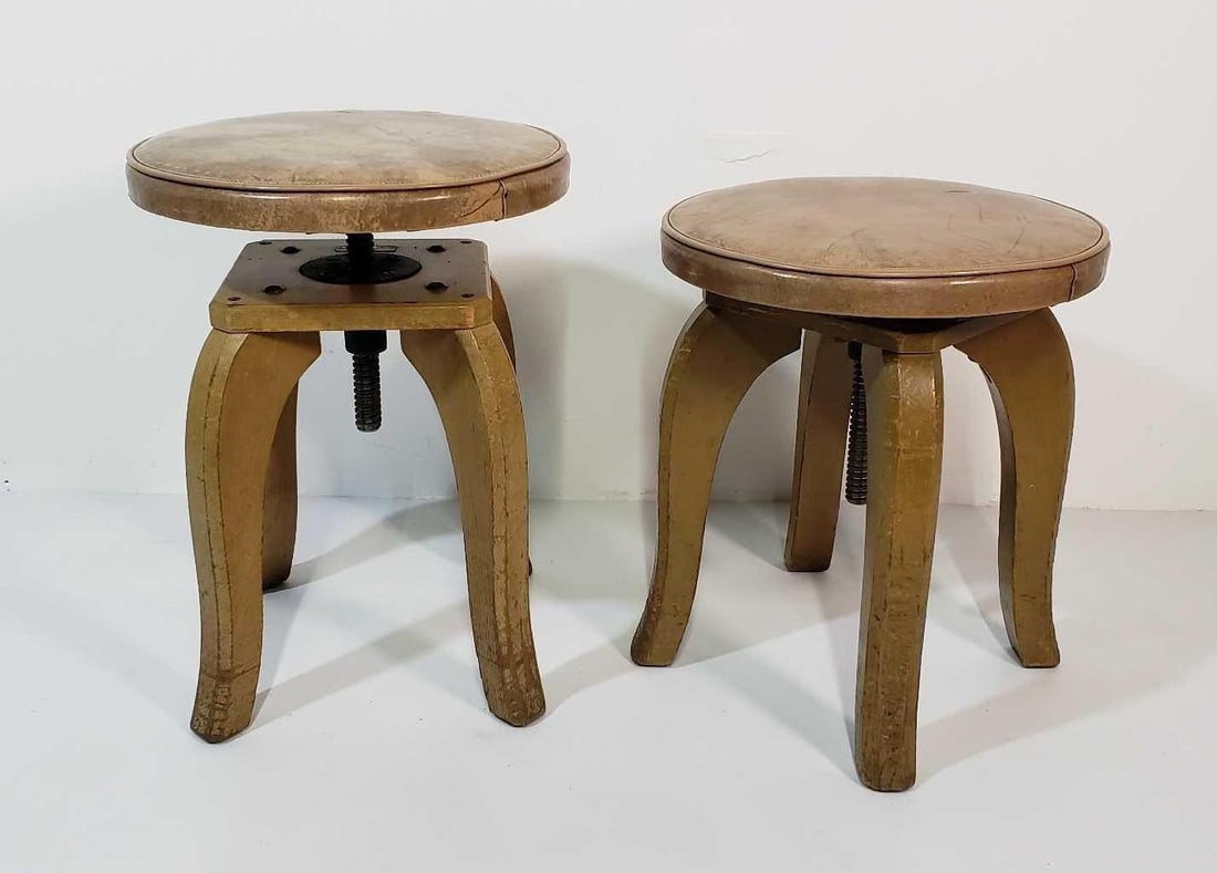 PAIR OF VINTAGE ADJUSTABLE PHYSICIAN STOOLS BY W.D. ALLISON CO. (1 of 8)