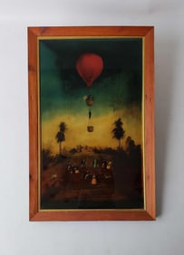 PORTOBELLO LONDON STUDIOS REVERSE GLASS PAINTING "HOT AIR BALLOON"