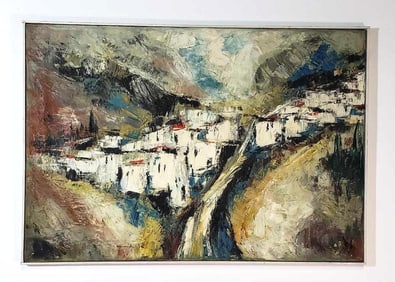 SIGNED MID-CENTURY IMPRESSIONIST TOWNSCAPE OIL ON CANVAS