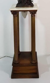 VINTAGE MARBLE PEDESTAL COLUMNS AND FROSTED GLASS TORCH