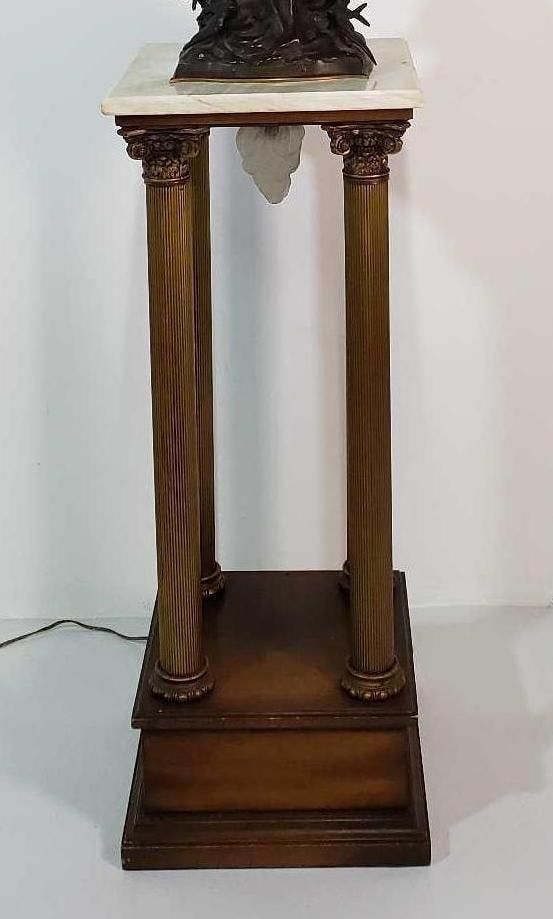VINTAGE MARBLE PEDESTAL COLUMNS AND FROSTED GLASS TORCH (1 of 4)
