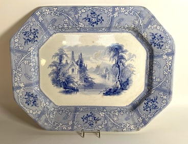 DAVENPORT FRIBURG BLUE & WHITE STONEWARE TRANSFERWARE PLATTER
