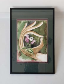 SURREALIST WATER COLOR. PENCIL SIGNED "HAND, EYE AND ROSE"