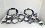 FLOW BLUE ROYAL STAFFORDSHIRE CHINA SET | 107 PCS. "IRIS"  BURSLEM ENGLAND