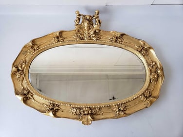 BAROQUE ROCOCO STYLE COMPOSITE AND GILT WOOD BEVELED MIRROR