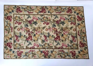 VINTAGE NEEDLEPOINT RUG/TAPESTRY WITH FRUIT AND FLOWER MOTIF