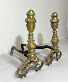 PAIR OF VINTAGE ORNATE BRASS ANDIRONS