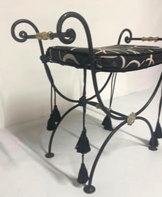 HOLLYWOOD REGENCY STYLE CUSHIONED IRON X BENCH