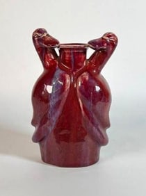CHINESE FLAMBE GLAZED VASE WITH DUCK / CRANE MOTIF