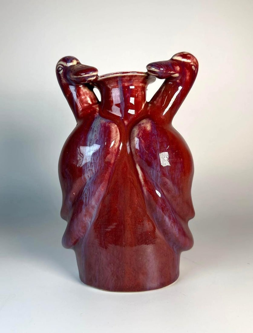 CHINESE FLAMBE GLAZED VASE WITH DUCK / CRANE MOTIF (1 of 11)