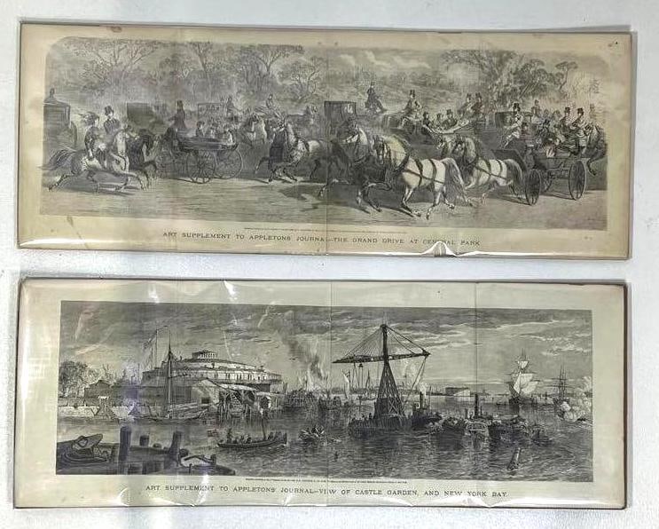 VALUE LOT: TWO VINTAGE NYC PRINTS: CENTRAL PARK & CASTLE GARDEN (1 of 8)