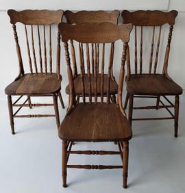 SET OF FOUR ANTIQUE OAK PRESSED BACK SIDE CHAIRS