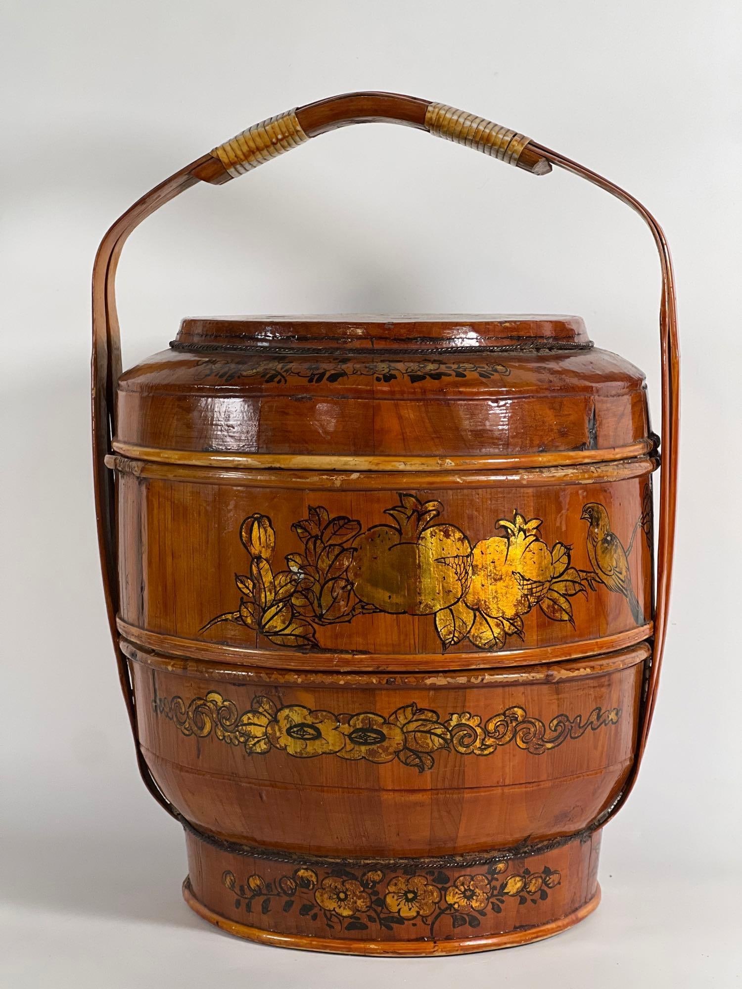 VINTAGE HAND-PAINTED THREE-TIER CHINESE WOODEN WEDDING BASKET (1 of 8)
