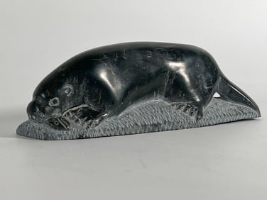 VINTAGE INUIT STONE OTTER SCULPTURE | SIGNED AND DATED