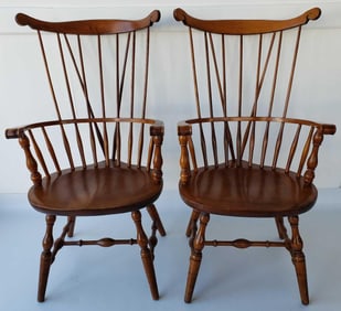 VALUE LOT: PAIR OF S. BENT & BROS INC. HIGH BACK WINDSOR ARM CHAIRS.
