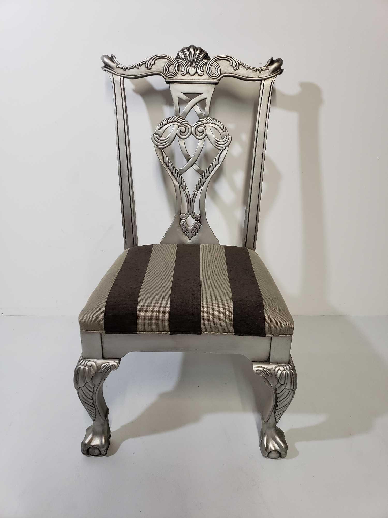 VALUE LOT: EMPIRE STYLE SILVER GILT UPHOLSTERED SIDE CHAIR (1 of 4)