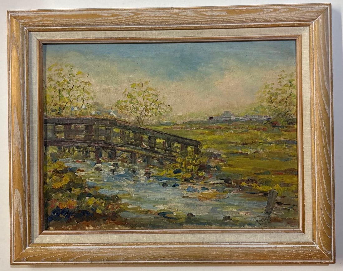 VALUE LOT OIL ON BOARD IMPRESSIONIST PAINTING OF BRIDGE SCENE | SIGNED (1 of 1)