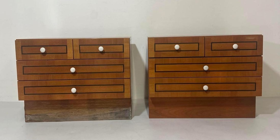 VALUE LOT: PAIR OF MID-CENTURY FOUR DRAWER SIDE TABLES (1 of 9)