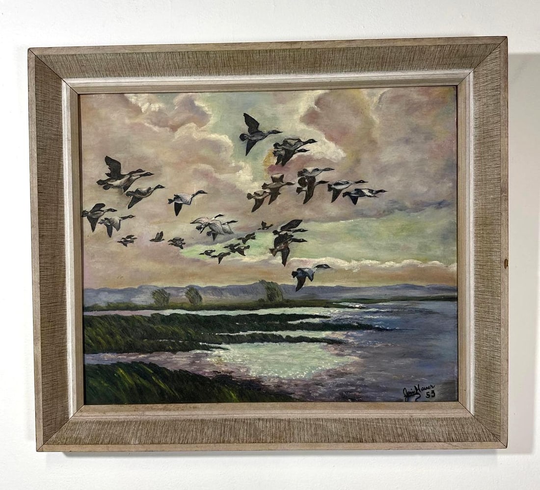 "FLYING SOUTH" OIL PAINTING SIGNED HAUER (1 of 6)