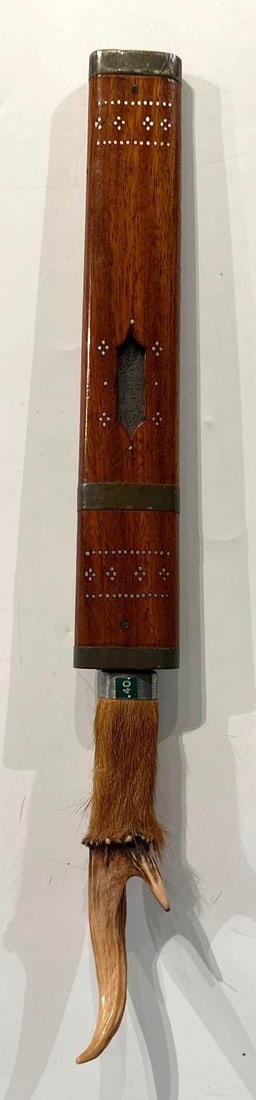 VALUE LOT 1960'S ANTLER HANDLE KNIFE WITH WOOD SHEATH MADE IN INDIA (1 of 8)