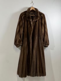 VINTAGE MOSCHOS FURS INC. SPLIT SKIN, LET OUT CLASSIC SWING COAT MINK FUR COAT