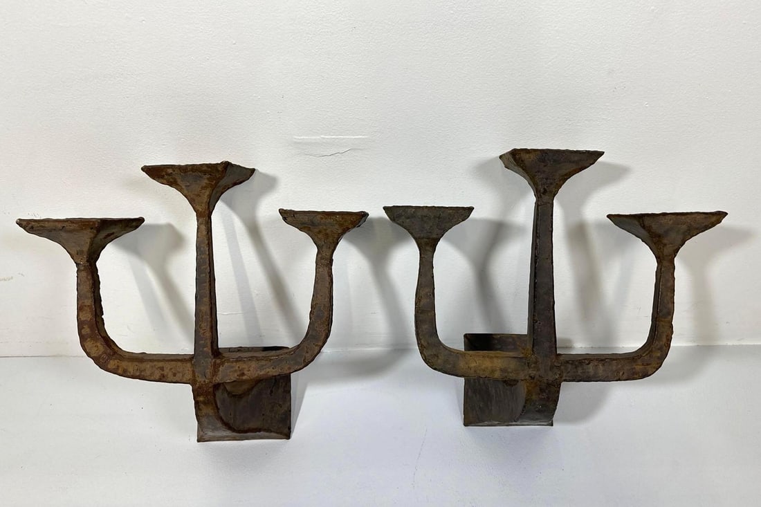 PAIR OF VINTAGE BRUTALIST THREE LIGHT SCONCES (1 of 15)