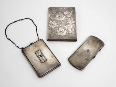 COLLECTION OF ANTIQUE STERLING SILVER CASES | CIGARETTE, EYEGLASS AND CARD CASE