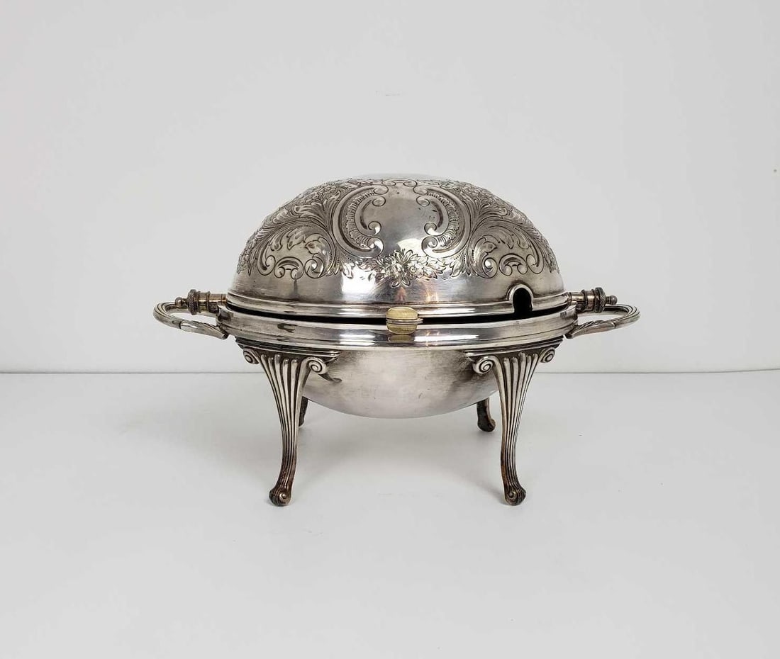 ANTIQUE ENGLISH SILVERPLATE DOME-TOP BACON SERVER WARMER (1 of 10)