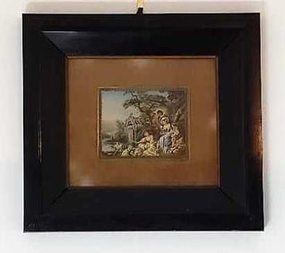 RARE ANTIQUE MINIATURE PAINTING LANDSCAPE WITH FIGURES