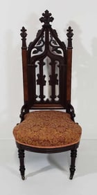IMPRESSIVELY CARVED AMERICAN GOTHIC REVIVAL WALNUT SIDE CHAIR