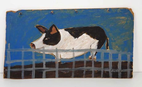 EARL SWANIGAN "PIG IN PEN" PAINTING