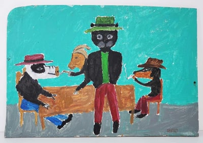 EARL SWANIGAN "ANIMAL GATHERING" PAINTING
