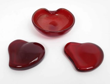 TRIO OF ELSA PERETTI RED ART GLASS