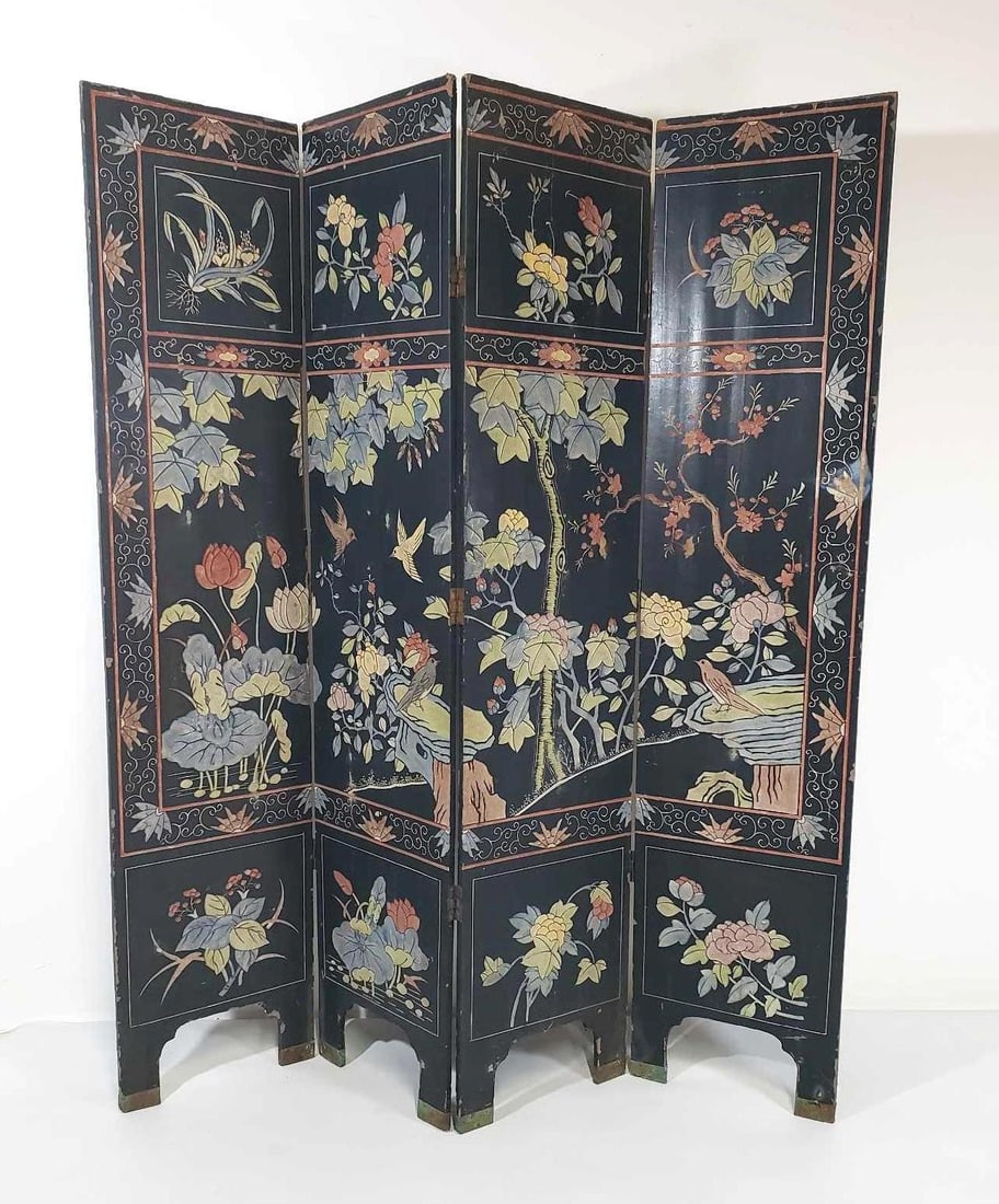 ANTIQUE FOUR-PANEL, TWO-SIDED COROMANDEL SCREEN (1 of 16)