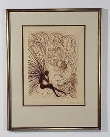 SALVADOR DALI PENCIL SIGNED ETCHING "NAPOLEON AND THE ANGEL" CIRCA 1970