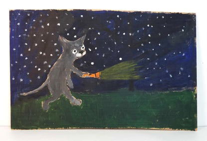 EARL SWANIGAN "CAT WITH FLASHLIGHT" PAINTING