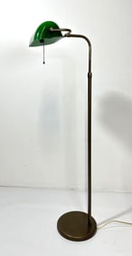 VINTAGE BANKERS FLOOR LAMP WITH EMERALDITE SHADE