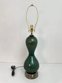 MID CENTURY GREEN GOURD SHAPED TABLE LAMP LIKELY MURANO
