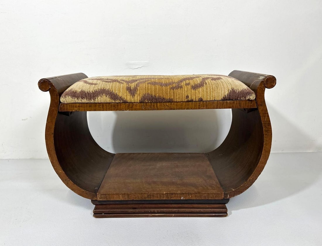 SMALL ART DECO CURVED WOOD TIGER CUSHION STOOL (1 of 11)