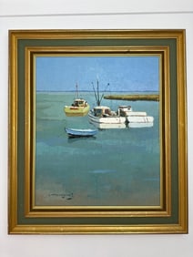 LE VIVIER PRES CANCALE (THE FISHPOND NEAR CANCALE) - SIGNED EMILE MANGENOT OIL ON CANVAS