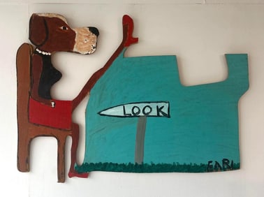 EARL SWANIGAN “LOOK" DOG PAINTING ON WOOD